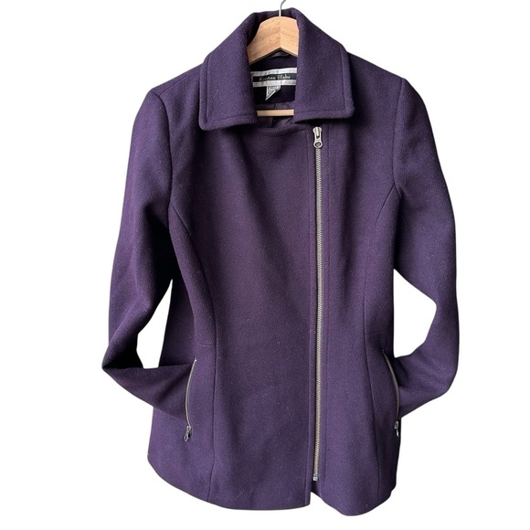 Kristen Blake Jacket Peacoat Purple Wool Zip Preppy Business Academia Sz Medium - Picture 1 of 8